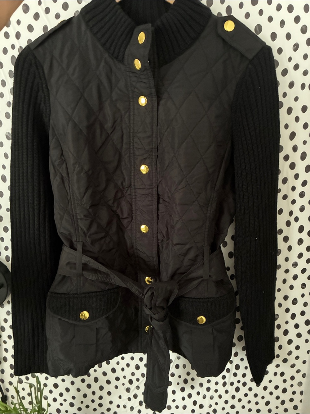 Banana Republic Black Quilted Belted Utility Jacket with Ribbed Sleeves